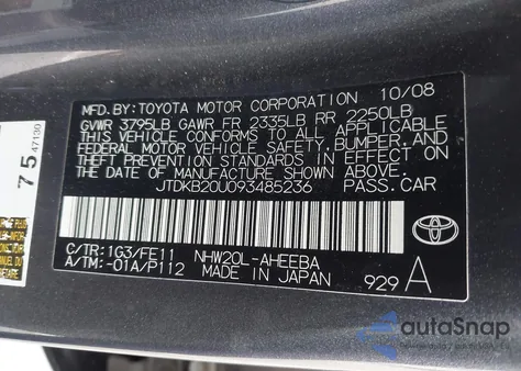 2009 Toyota Prius from USA, damaged, VIN JTDKB20U093485236